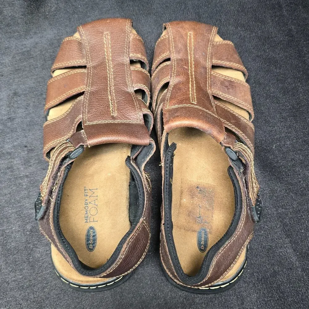 Dr. Scholl's Memory Foam Gaston Brown Leather Sandals Adjustable Straps